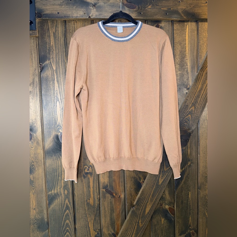 Eleventy Tan Crewneck‎ Sweater with Contrast Trim